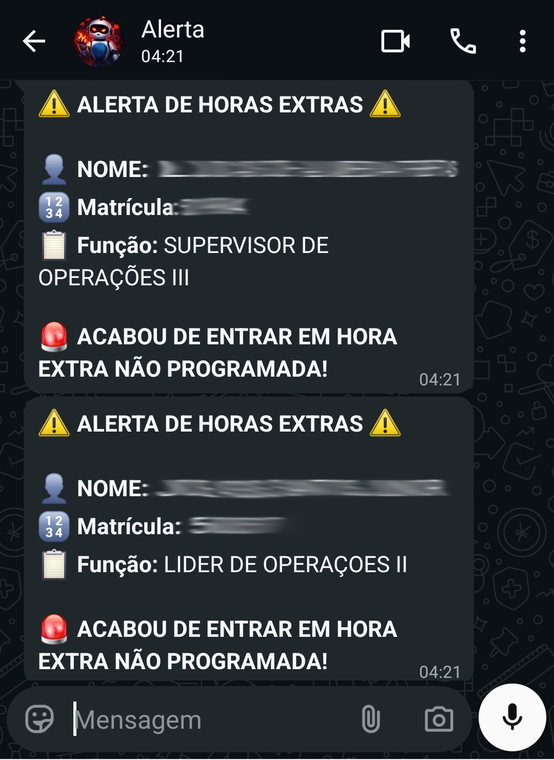 Logs do Robô e Alertas WhatsApp